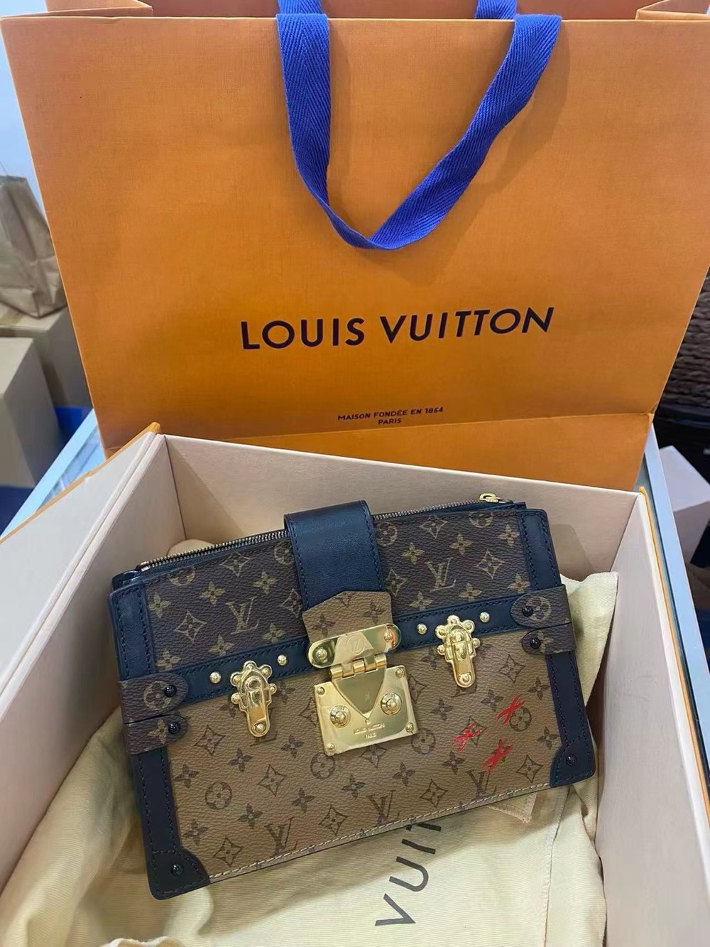 Louis Vuitton Brown Monogram Trunk Mini Bag with Gold Hardware
